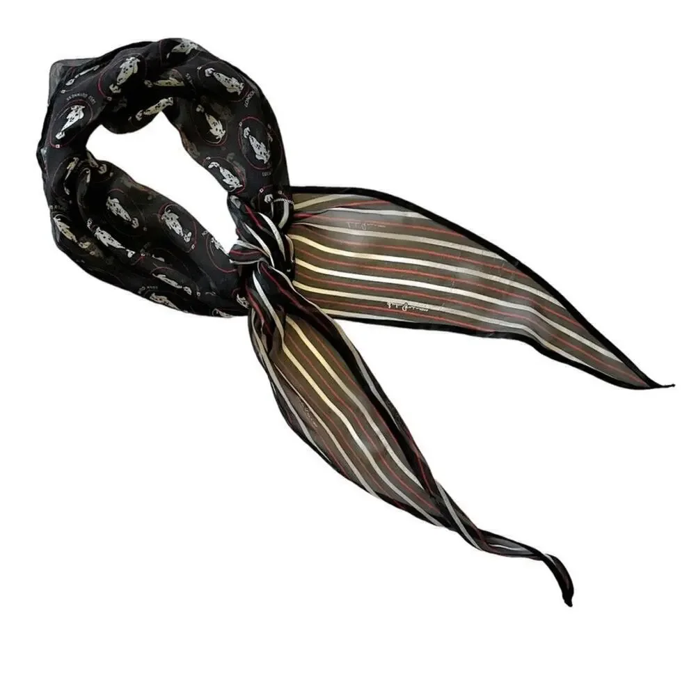 Lulu Guinness Dalmatian Dog Striped Silk Chiffon Triangle Diamond Scarf